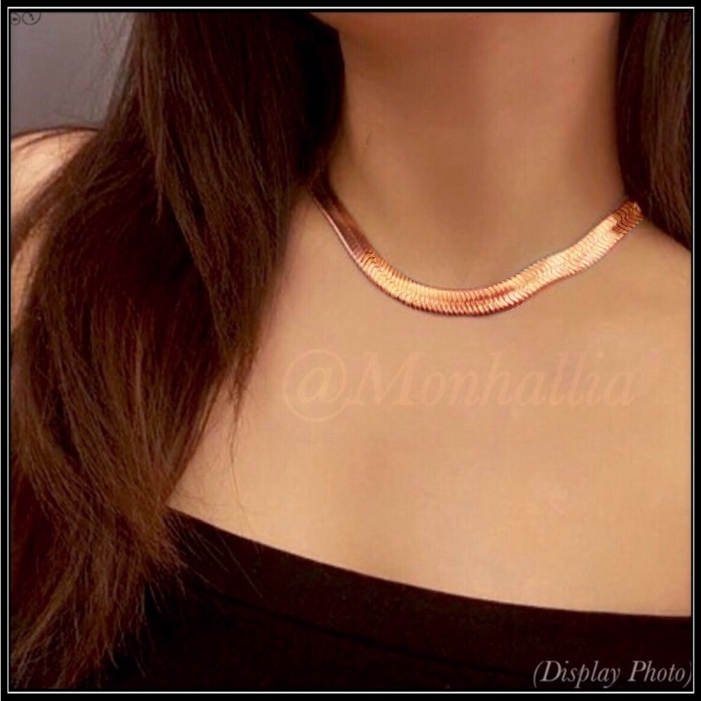 NEW ROSE GOLD 5mm HERRINGBONE SNAKE CHAIN CHOKER OMEGA NECKLACE